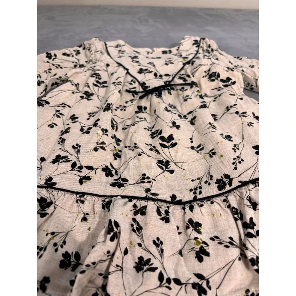 Zara 12-18 Months Neutral Floral Long‎ Sleeve Dress Prairie Boho Ruffle Soft
